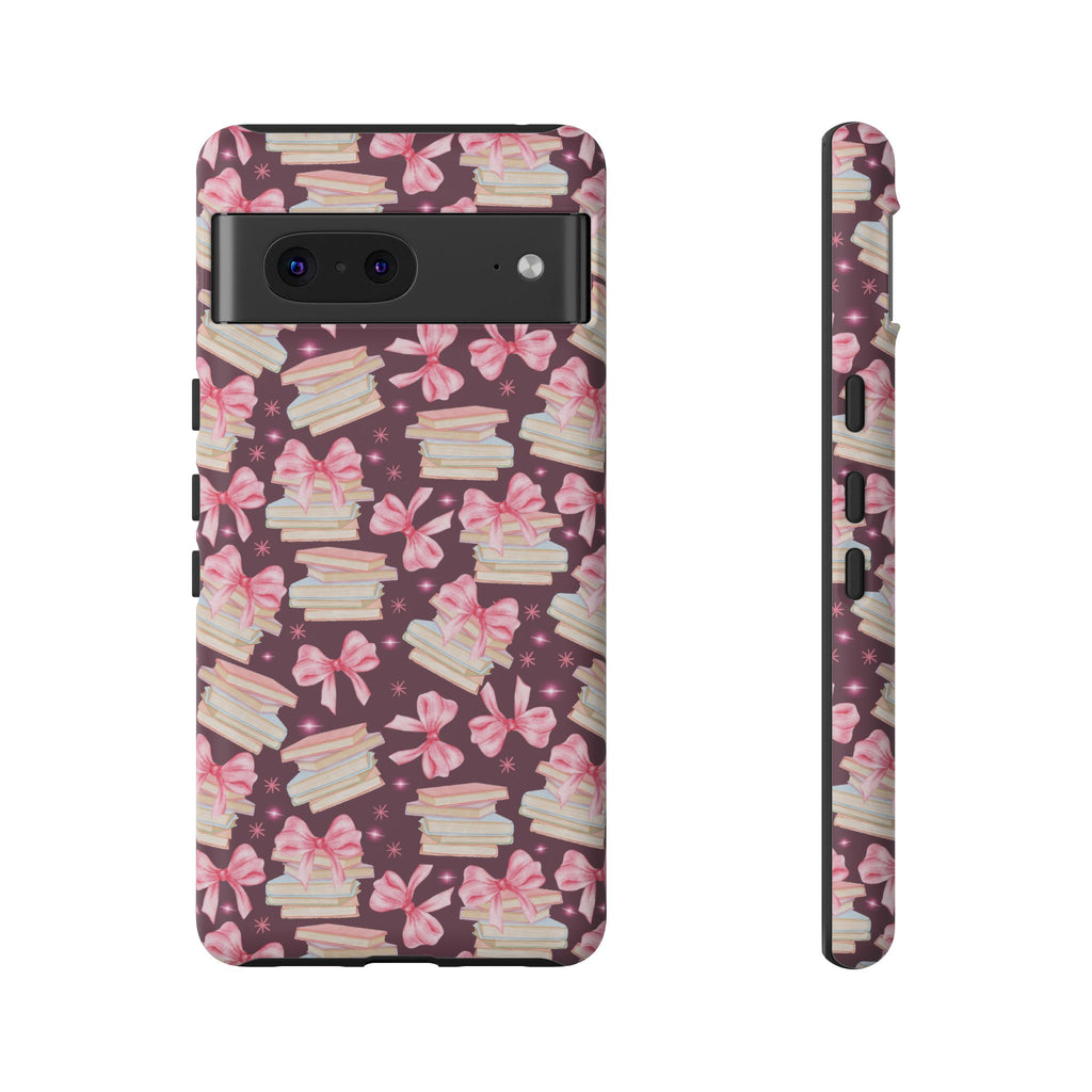 Coquette Pink Bows & Books Phone Case for iPhone 16 15 14 13 12  21 23 Samsung, and Pixel | Stylish Protective Cover Gift for Her Perfect for Floral Lover
