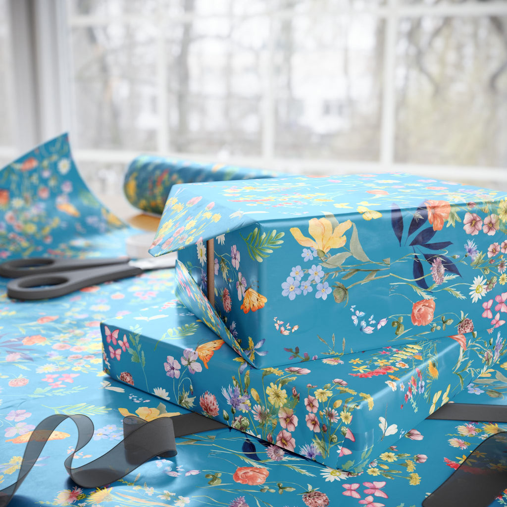 Turquoise Wildflowers Wrapping Paper Wedding, Birthdays