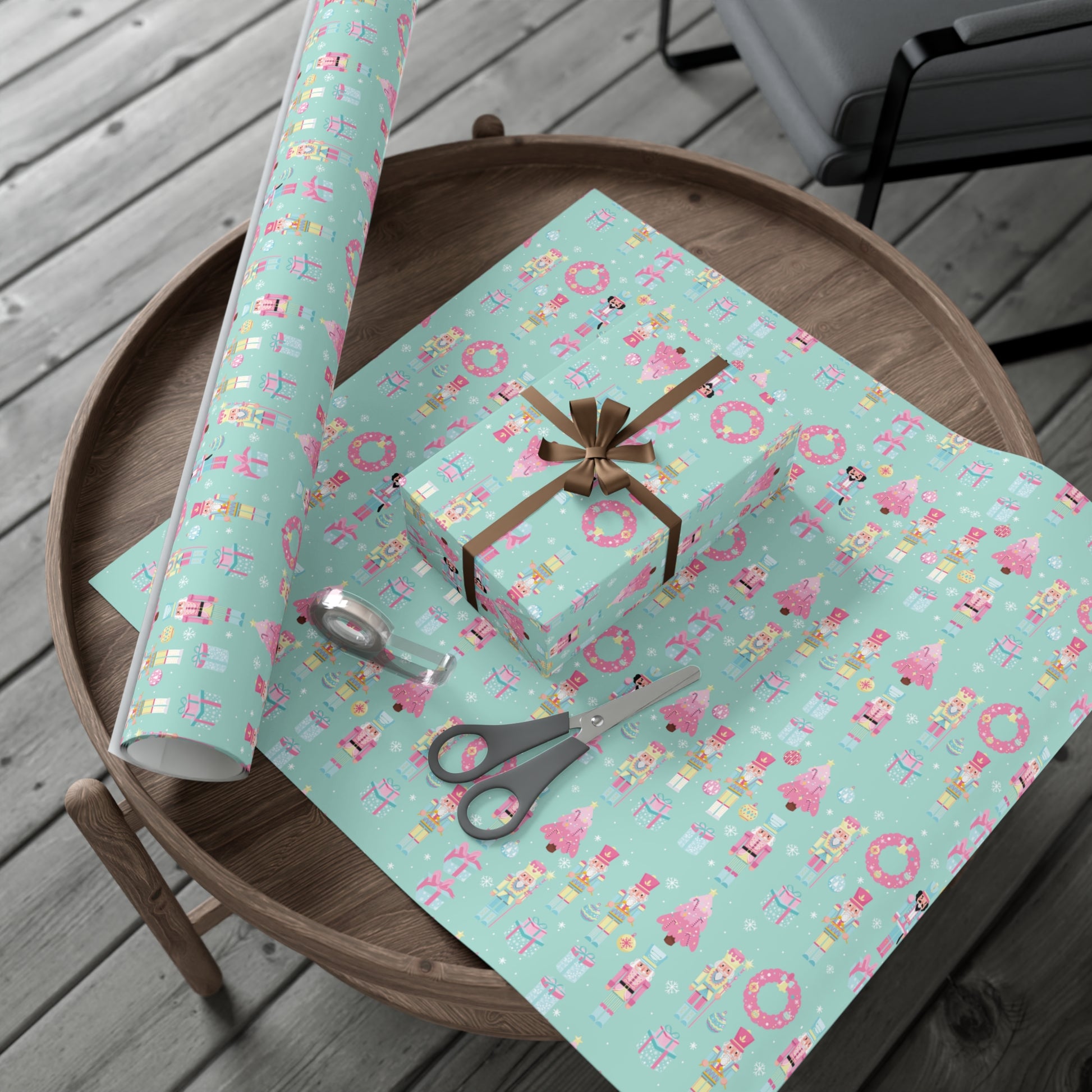 Pink and Pastel Green Christmas Nutcrackers Wrapping Paper | Vibrant Seasonal Blooms | Perfect for Thanksgiving, Birthdays, Special Occasions | Premium Quality Gifts Moms - MRSBYVALLE