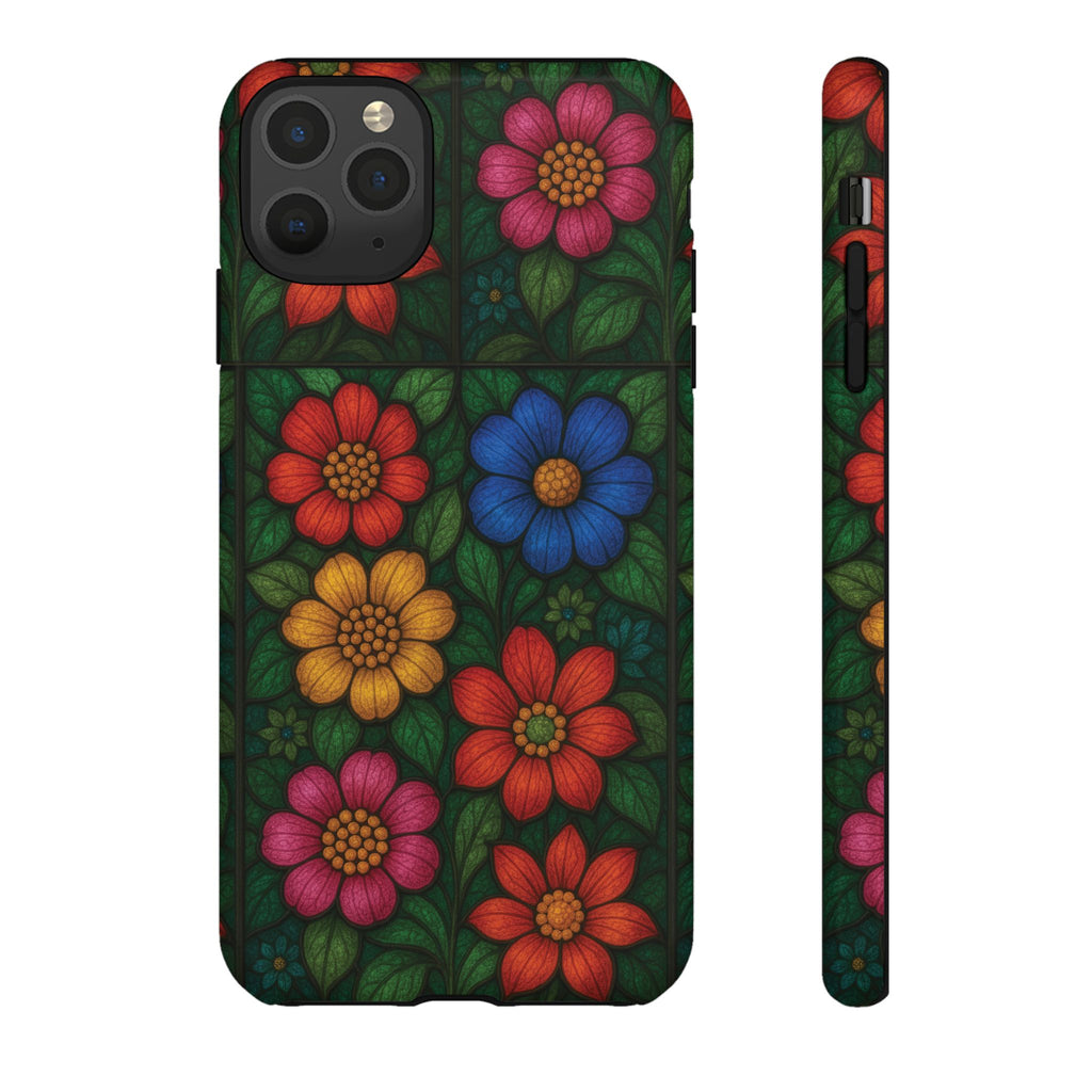 Coque de téléphone effet vitrail floral lumineux Art abstrait coloré, Étui de protection esthétique pour iPhone, Samsung et Google, Idée cadeau unique pour maman