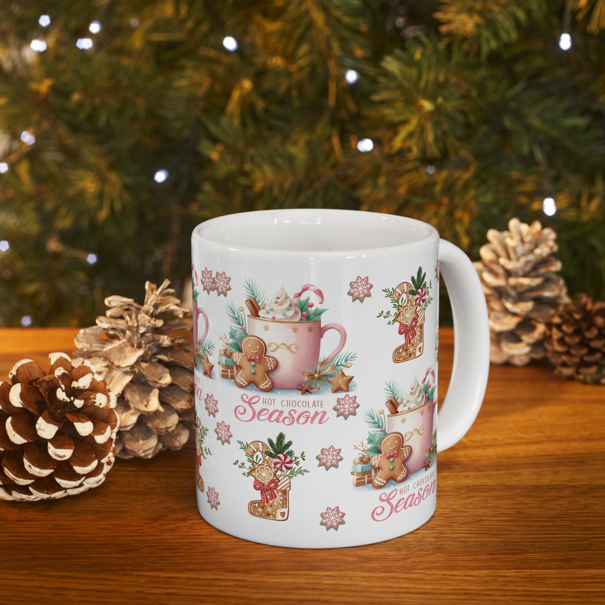 Charming Gingerbread with Hot Chocolate Season Pink Mug | Festive 11oz & 15oz Holiday Coffee Cups | Perfect Christmas Gift, Cozy Winter Drinks, and Seasonal  Mug for Tea, Cocoa, and More Unique Gift for Mom - MRSBYVALLE