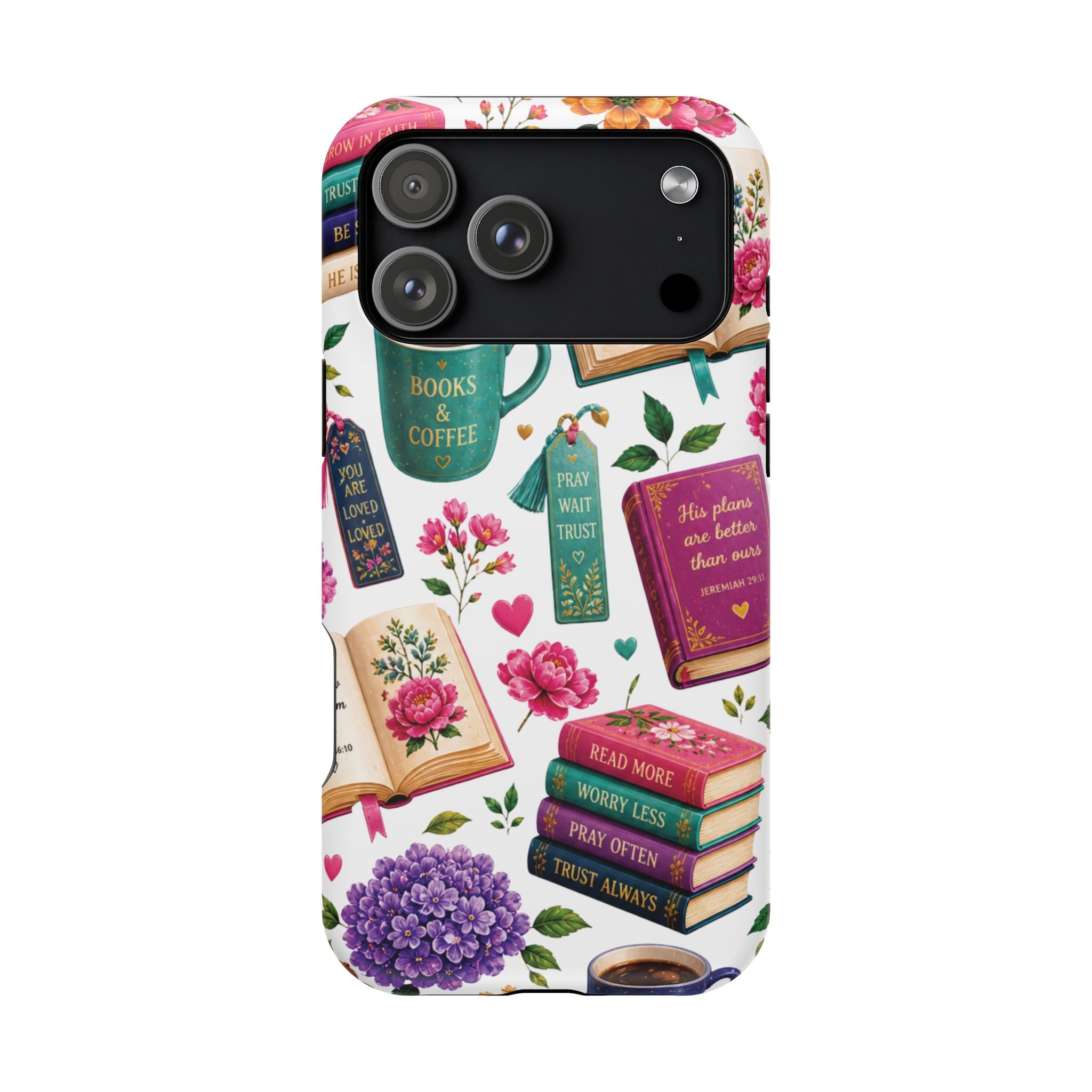 Christian Books & Coffee Phone Case — Magnetic Impact-Resistant Christian Gift
