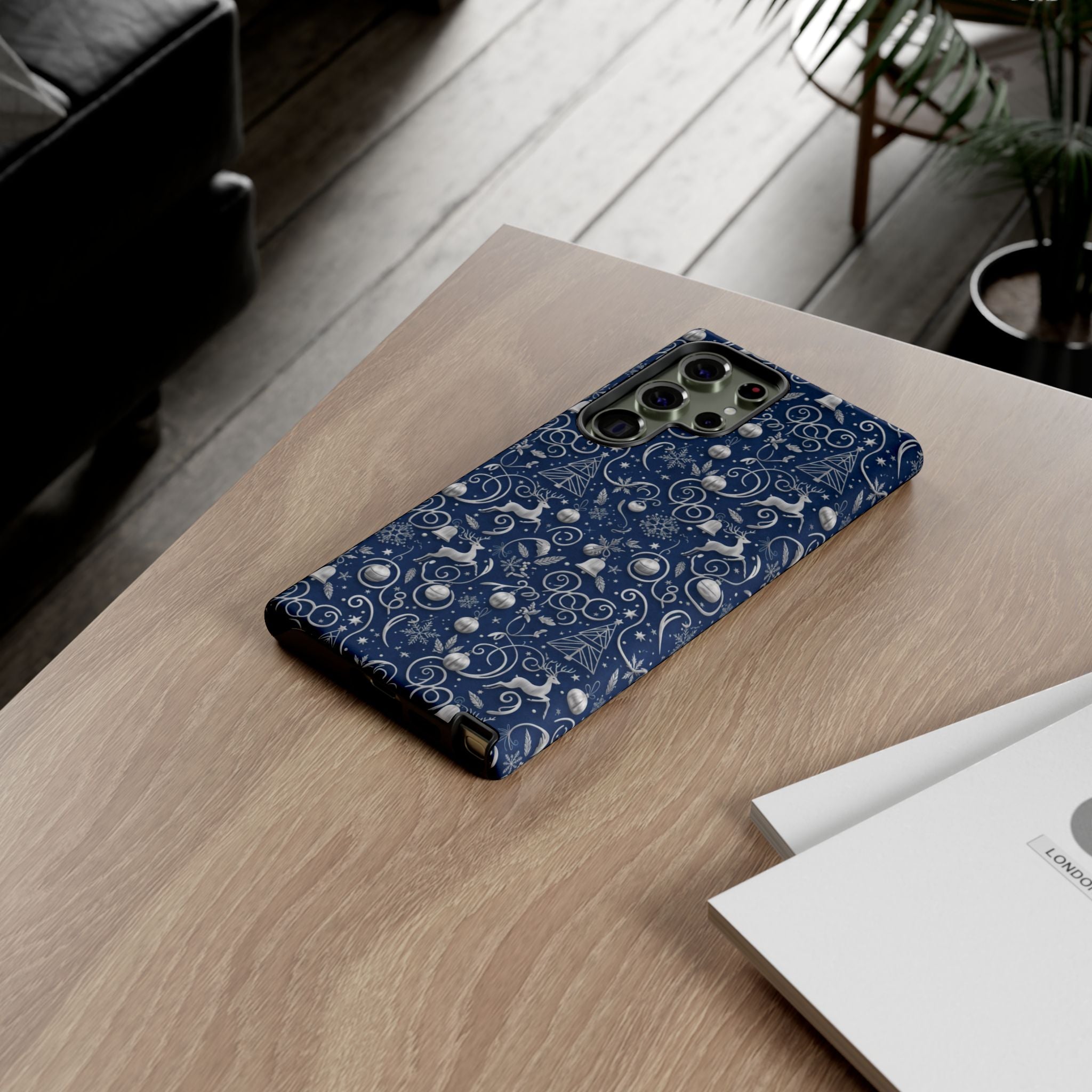 Coque Téléphone Noël Bleu & Argent – Motif Paillettes Festives pour iPhone 17, Tous iPhones & Galaxy | Cadeau MRSBYVALLE pour Elle