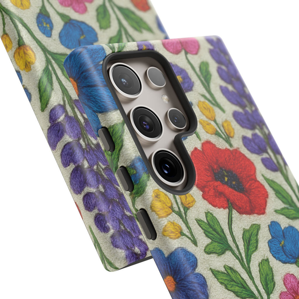 Bright 3D Illusion Wildflower Phone Case Cute Floral Design in Red, Pink, Blue – Aesthetic Protective Case for iPhone and  Android