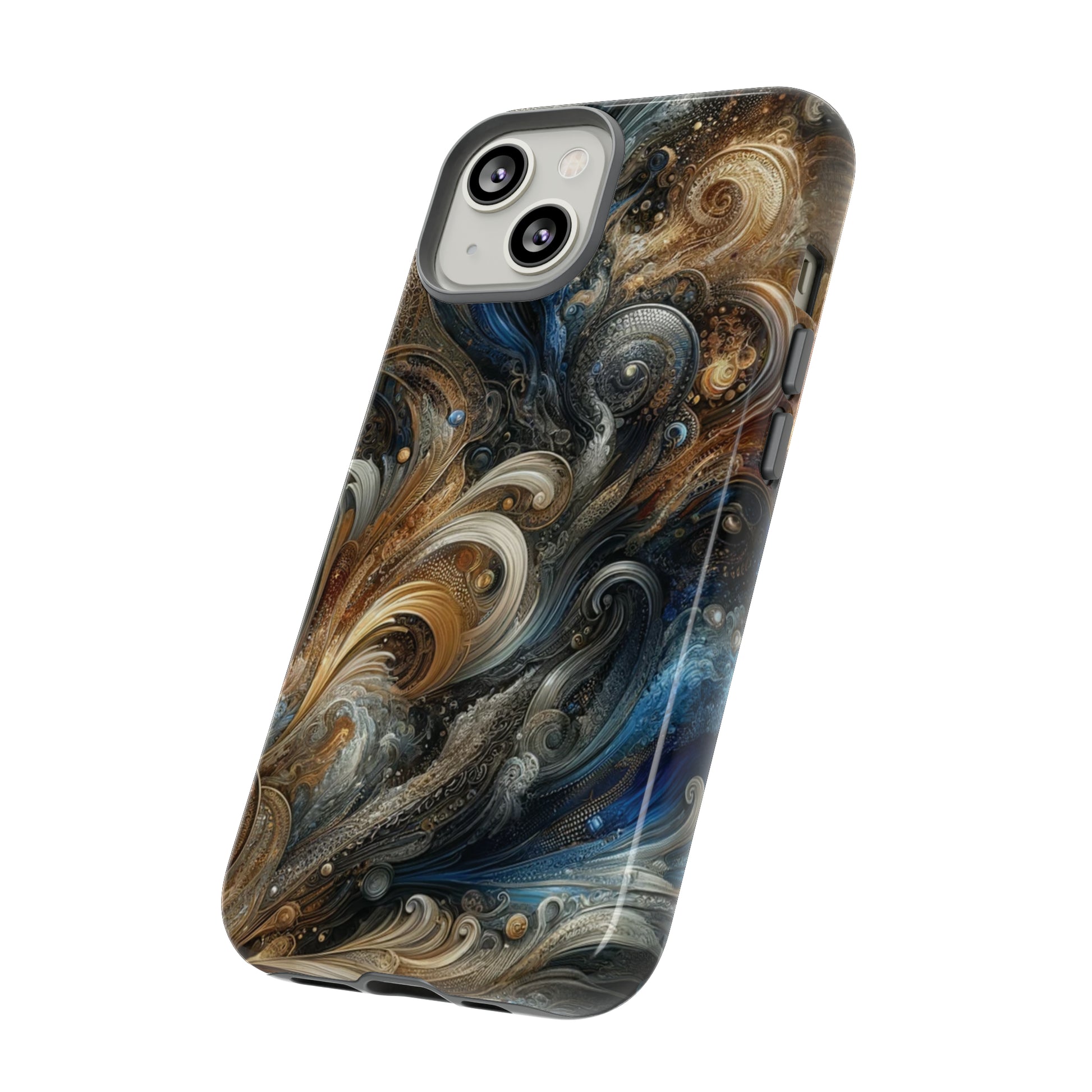 Gold and Navy Art Design Luxury Phone Tough Case Floral Elegant Durable Stylish for Modern Devices iPhone 15, Samsung iPhone Samsung Accessory Gift for Her.