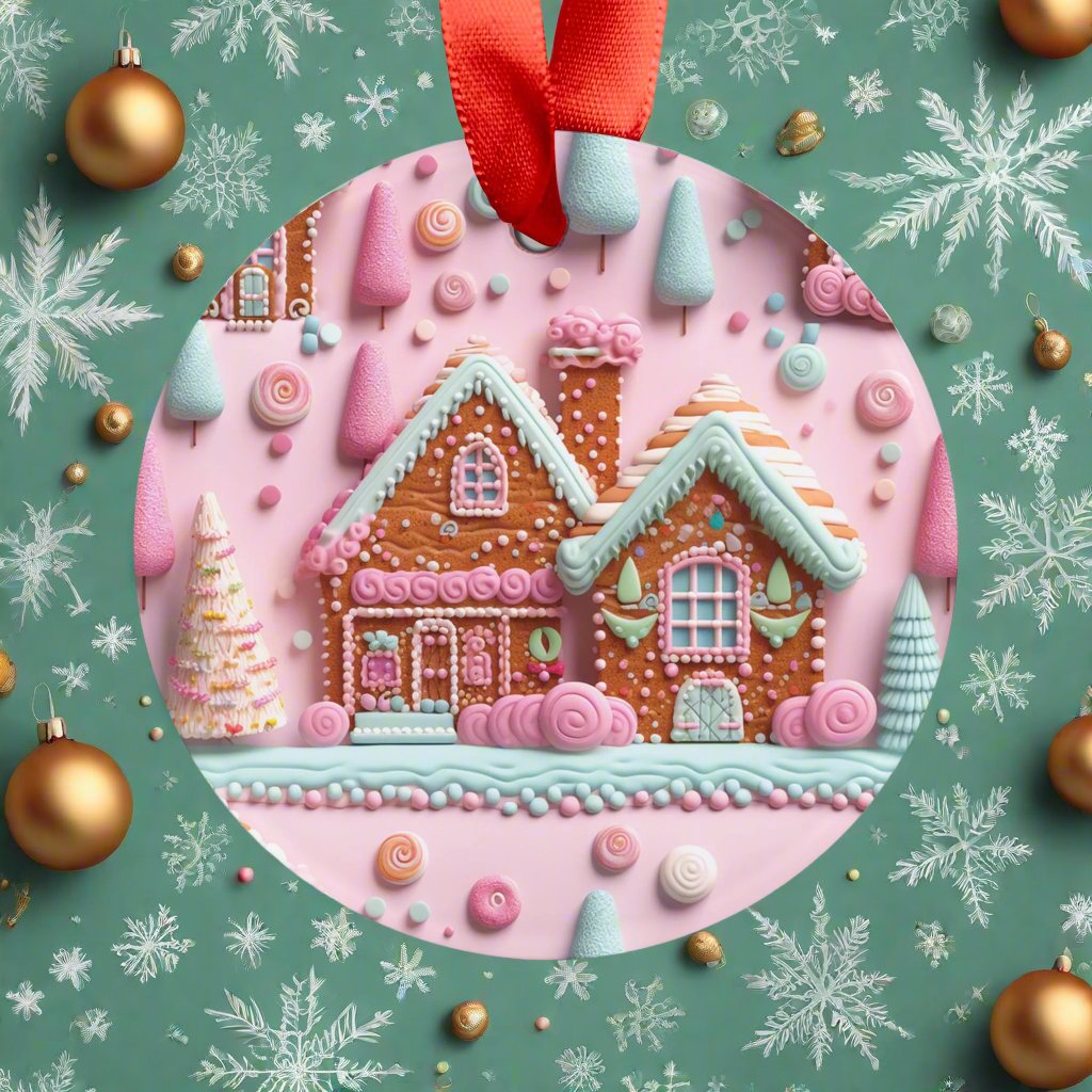 Charming 3D Clay Illusion Pink Gingerbread House Ornament Festive Holiday Captivating Optical Perfect for Christmas Tree, Gift Acrylic with Ribbon Perfect Gift for Tree, Home, Holiday Keepsake Ideal for Tree Trimming - MRSBYVALLE