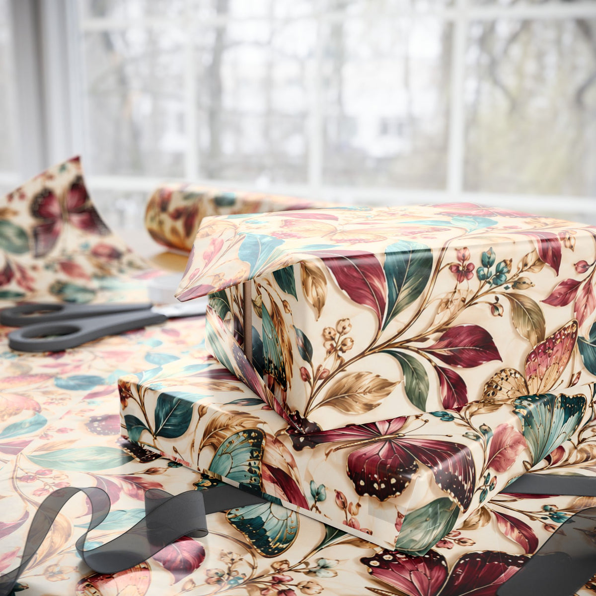 Vintage Butterfly Floral Wrapping Paper