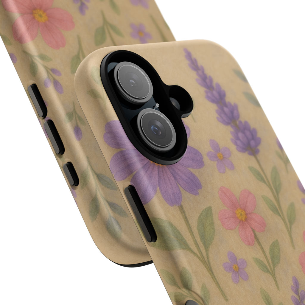 3D Illusion Wildflower Phone Case Cute Pastel Floral Design in Lavender, Pink, Mint Green – Aesthetic Protective Case for iPhone and  Android