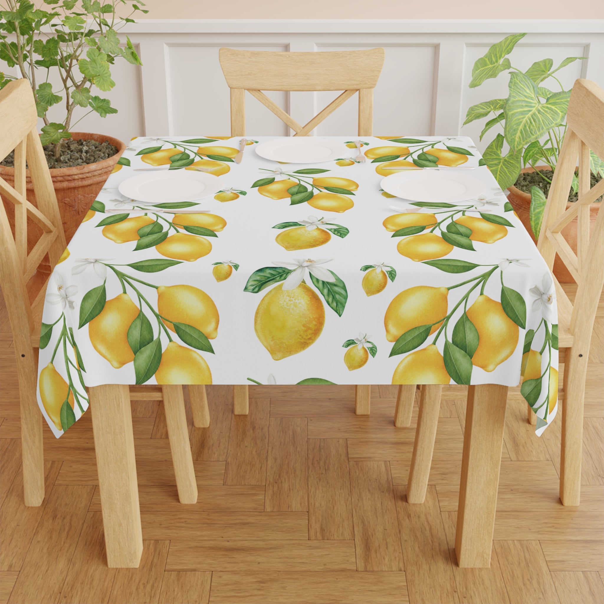 Elegant Lemon White Flower Tablecloth - Vibrant Citrus Blossom Design, 100% Polyester, Perfect for Dining, Parties, and Home DécorBirthdays all Events  and Occasions
