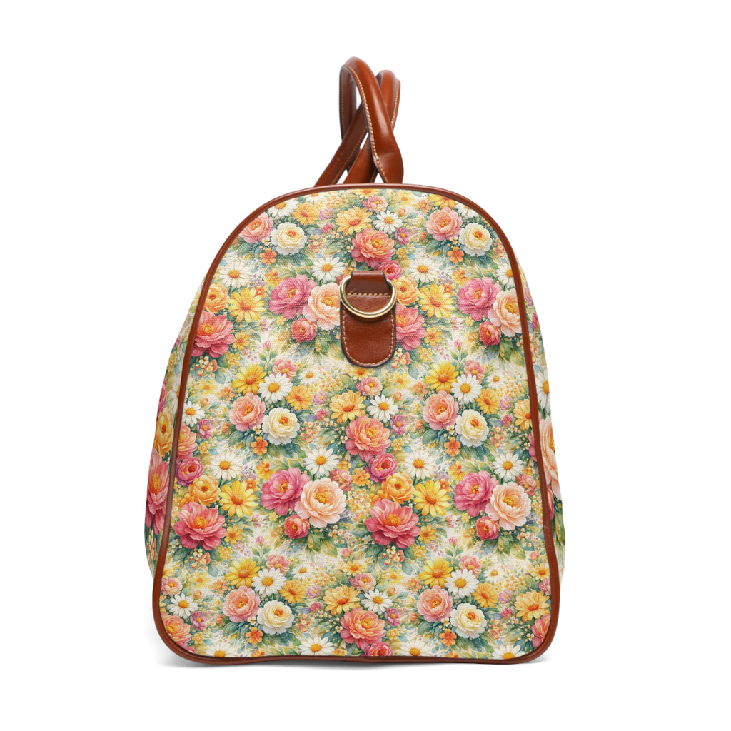Sac de voyage étanche — Jardin botanique luxuriant et sauvage rose et jaune