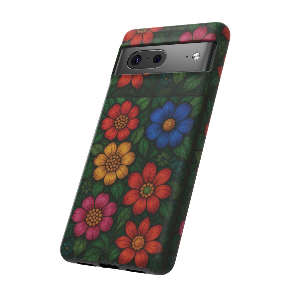 Coque de téléphone effet vitrail floral lumineux Art abstrait coloré, Étui de protection esthétique pour iPhone, Samsung et Google, Idée cadeau unique pour maman