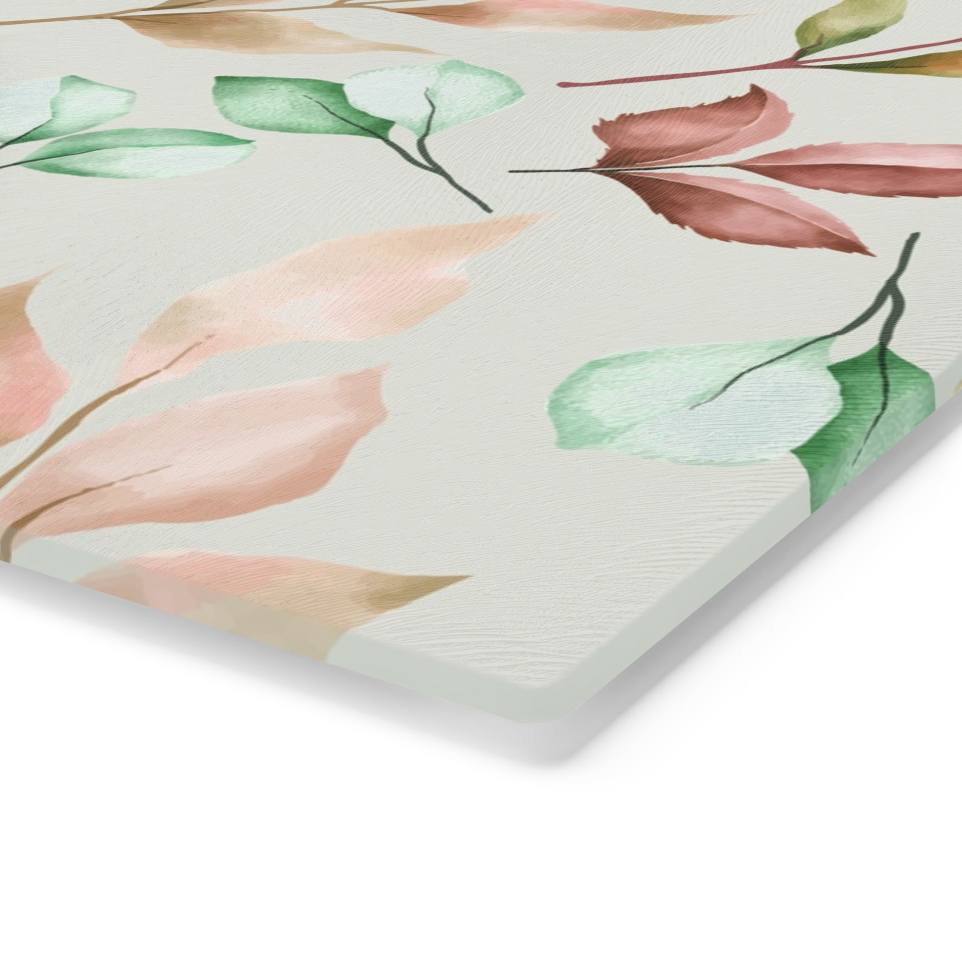 Pastel Leaves Cutting Board Floral Tempered Glass Cutting Board Durable Kitchen Decor with Elegant Design, Housewarming, New House Gift - MRSBYVALLE