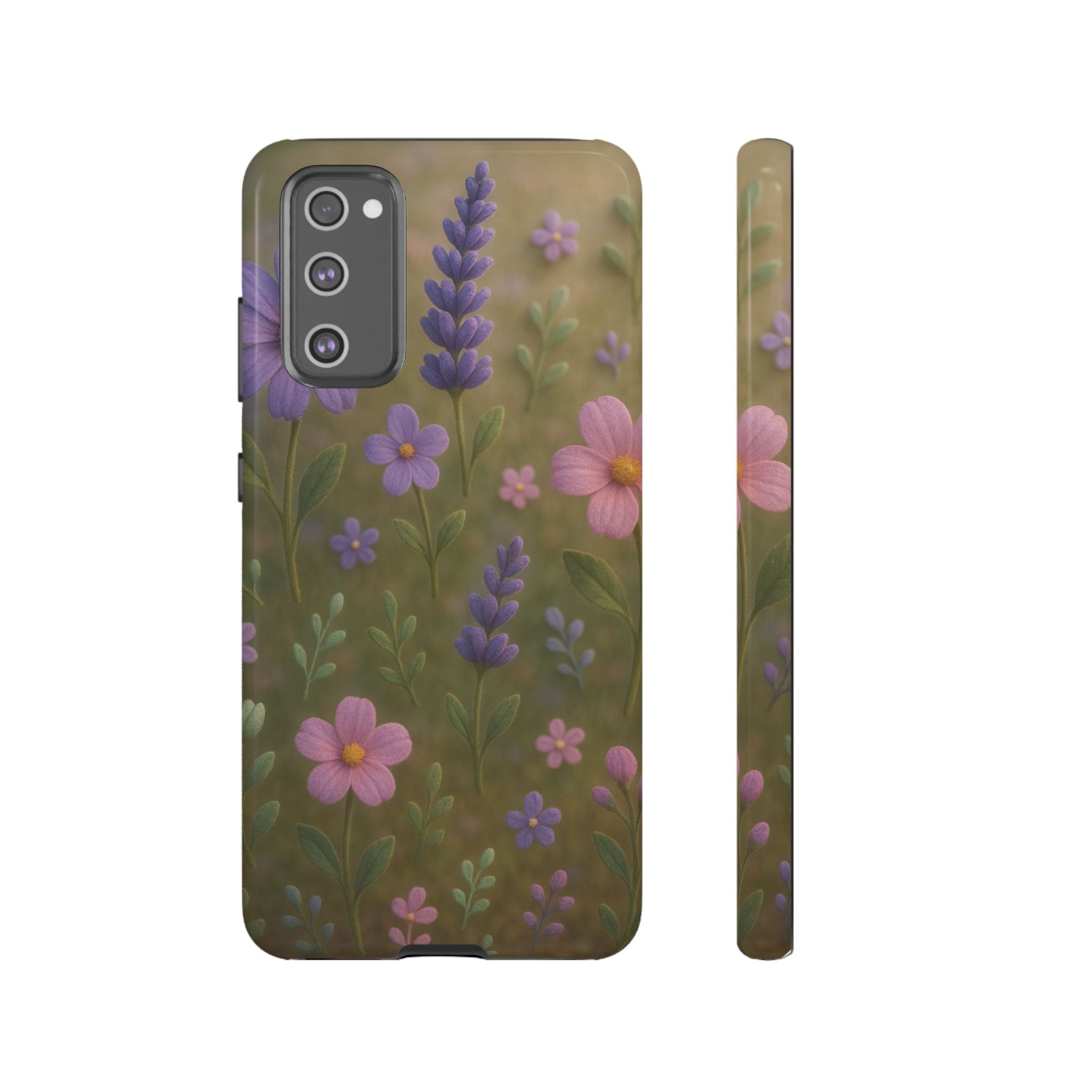 Pastel Flowers 3D Illusion Wildflower Phone Case Cute Pastel Floral Design in Lavender, Pink, Mint Green Aesthetic Protective Case for iPhone and  Android