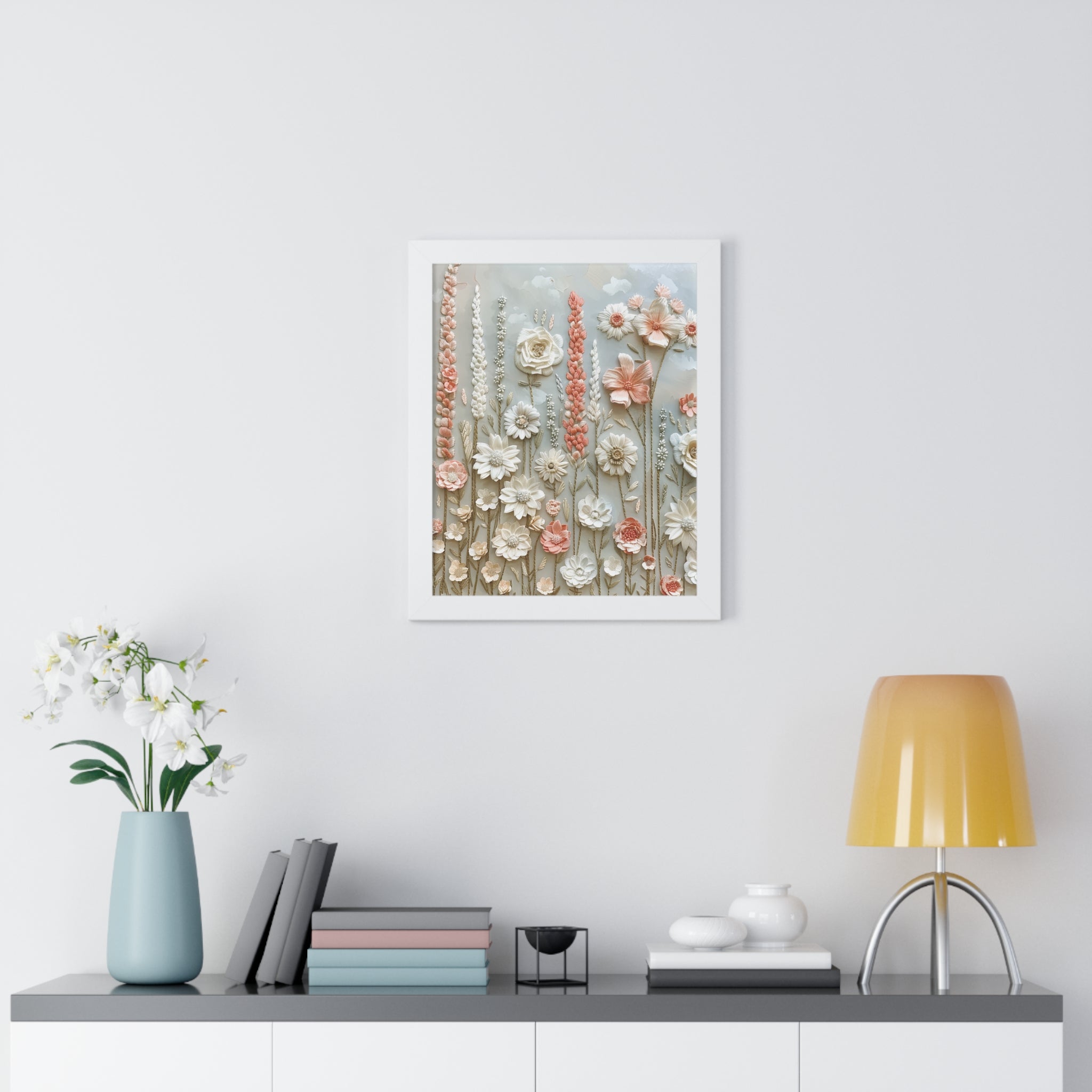 Delicate Pastel Floral Wall Art Captivating Blossom Patterns in Soft Hues and Elegant Home Décor Perfect for Living Rooms, Bedrooms, and Cozy Corners Encased in Black, White, or Walnut Frames with Durable Ready to Hang  Timelessly Crafted. - MRSBYVALLE
