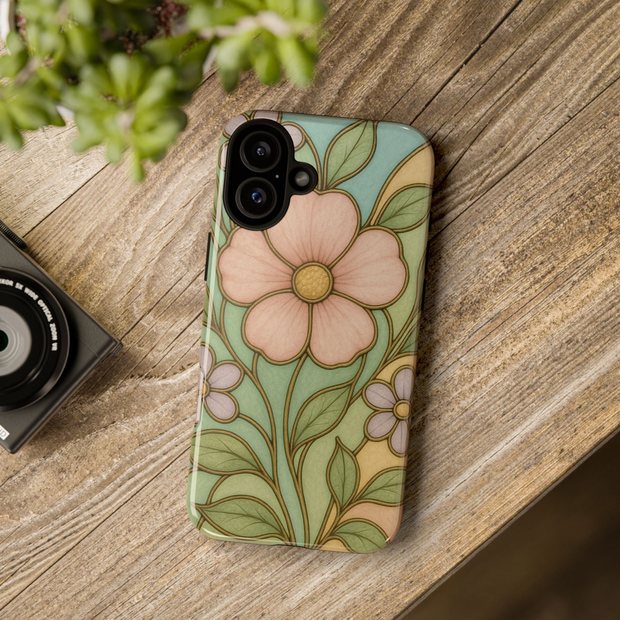 Pastel Pink, Yellow Stain Glass Illusion Floral Phone Case  Romantic Cottagecore Aesthetic, Soft Botanical Design, Protective Gift for Her, Fits iPhone & Samsung Models