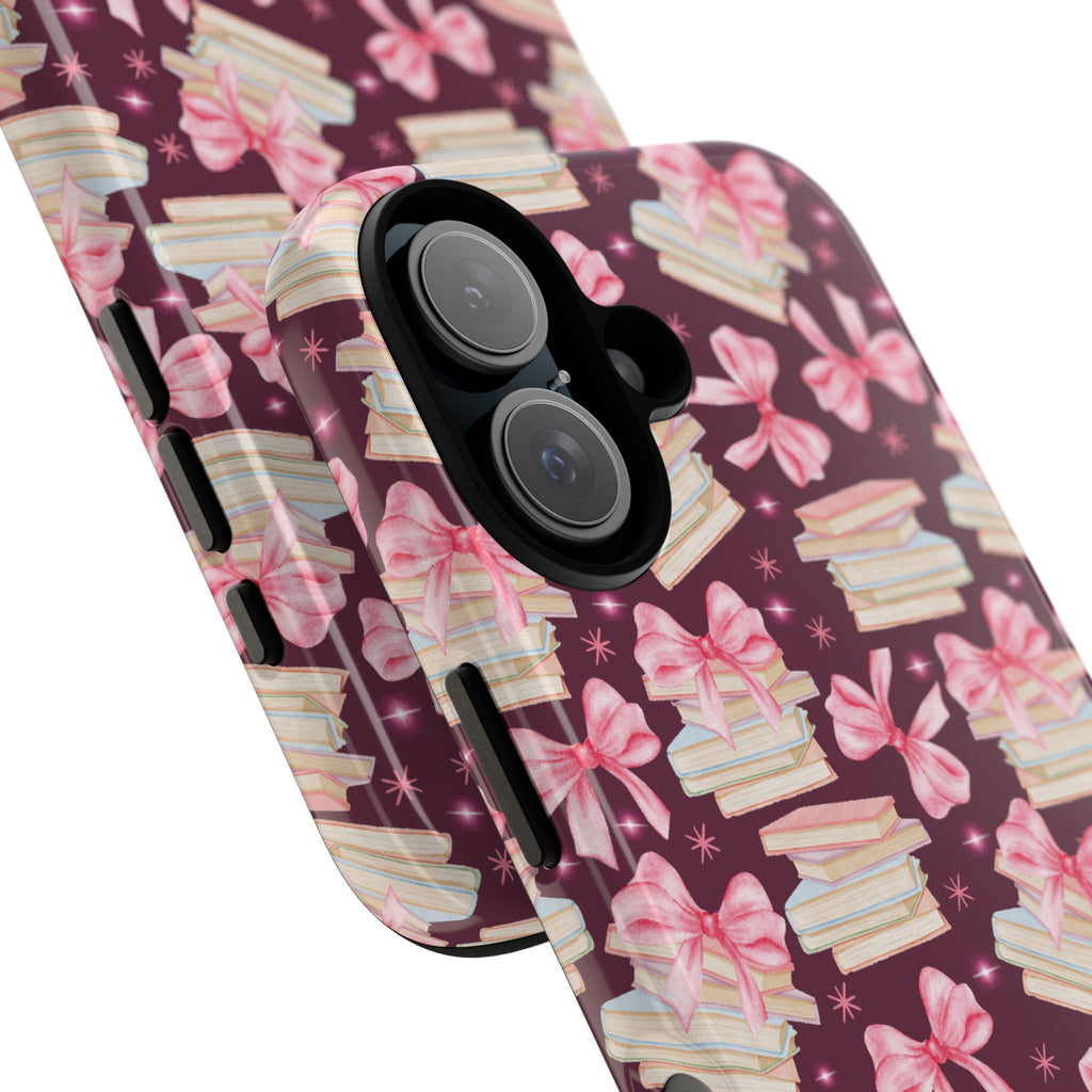 Coquette Pink Bows & Books Phone Case for iPhone 17 and Samsung, Pixel | Stylish Protective Cover Gift for Her Perfect for Floral Lover