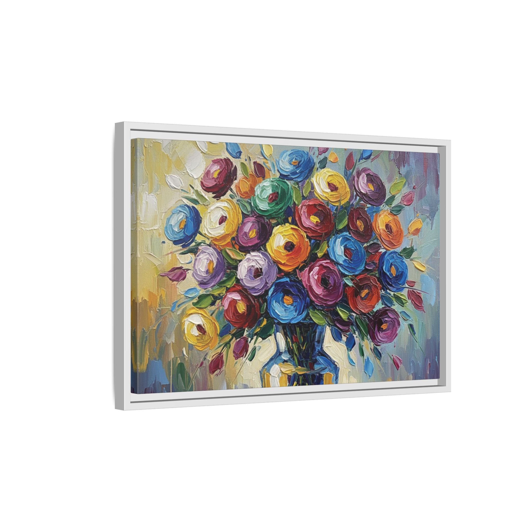Impression sur toile bouquet floral aquarelle - Tableau mural encadré mat - Illusion de peinture à l'huile vibrante