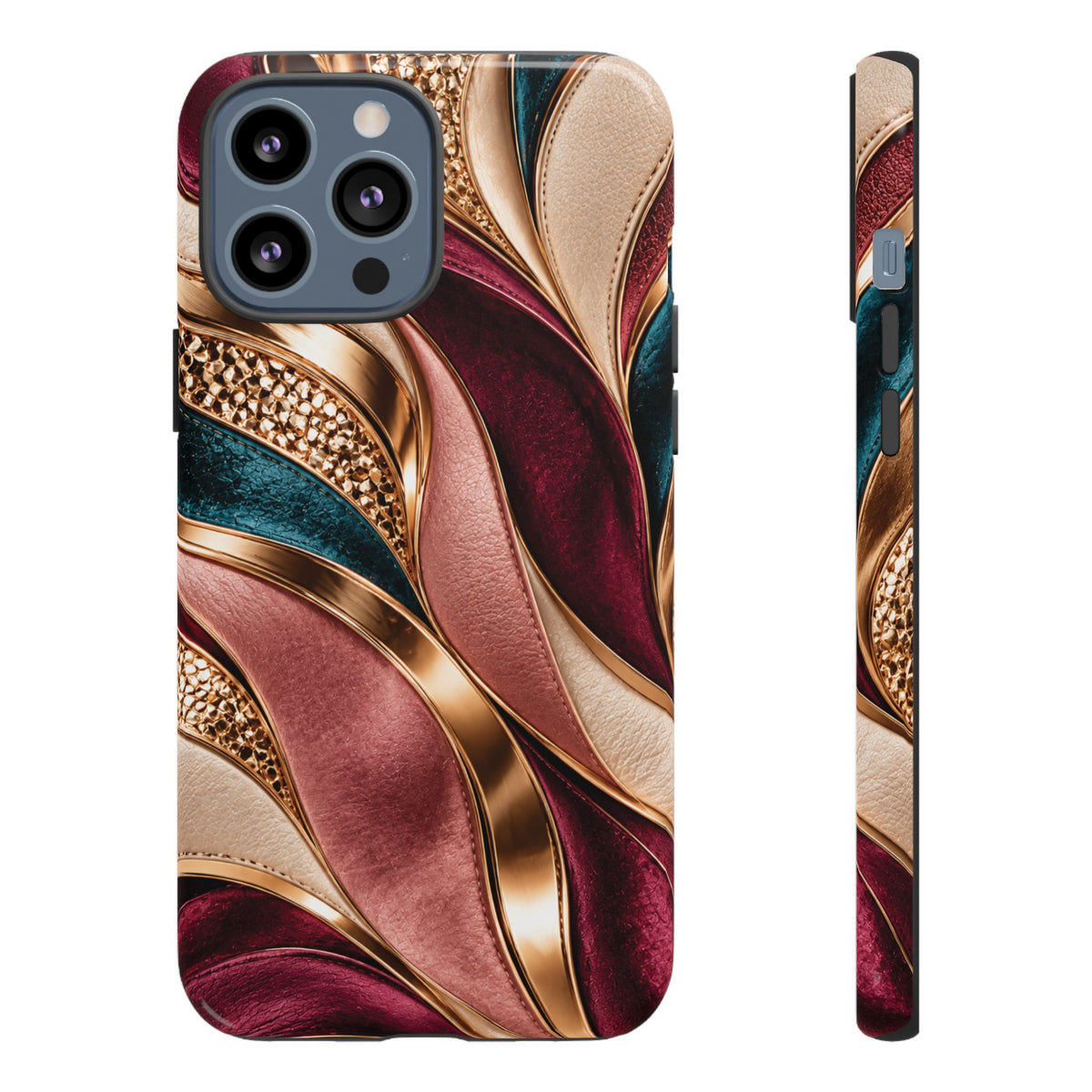 Lux Marble Waves Phone Case Metallic Burgundy, Teal Gold Protective Cover iPhone 18