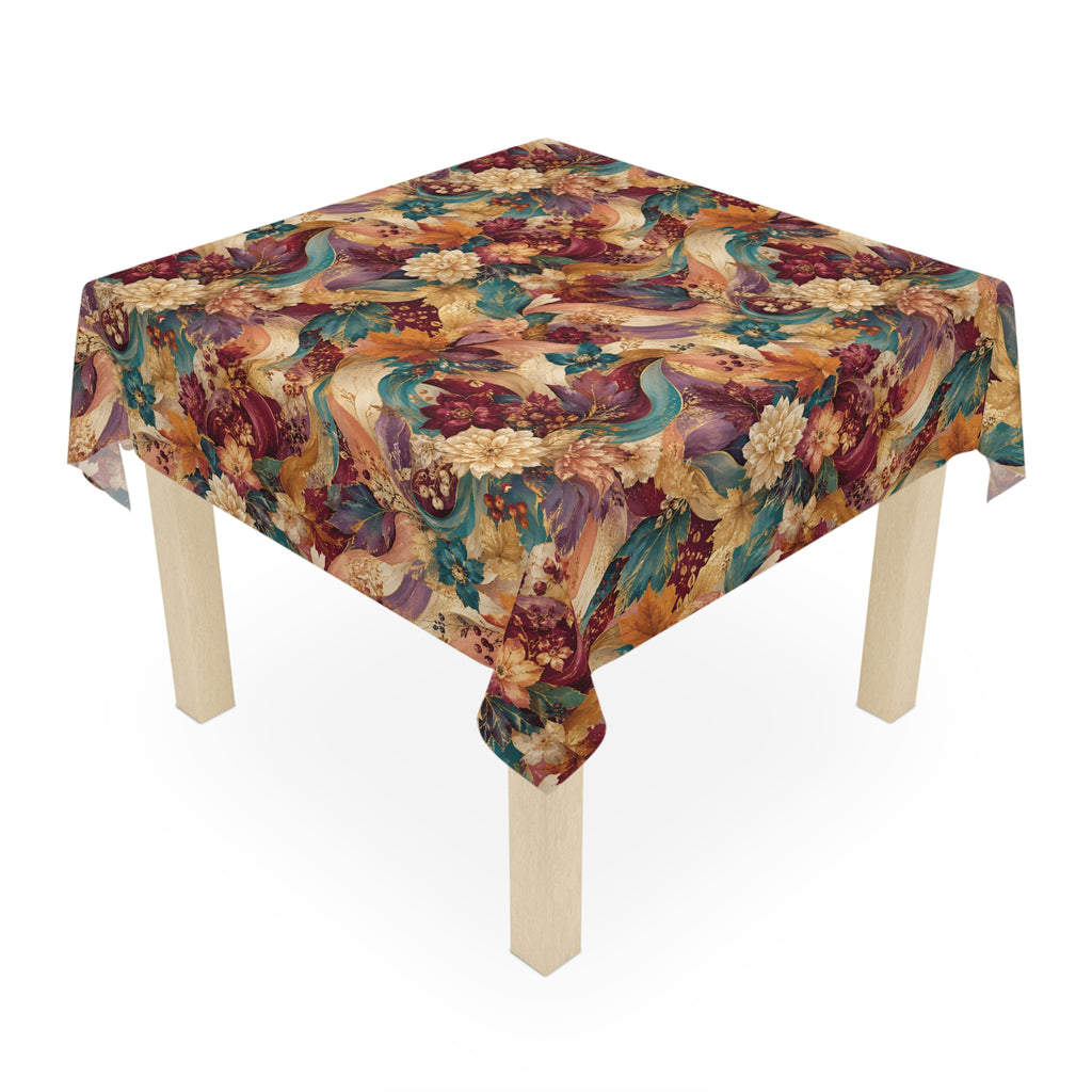 Autumn Harvest Floral Tablecloth — Vibrant Fall Leaves & Flowers Table Linen