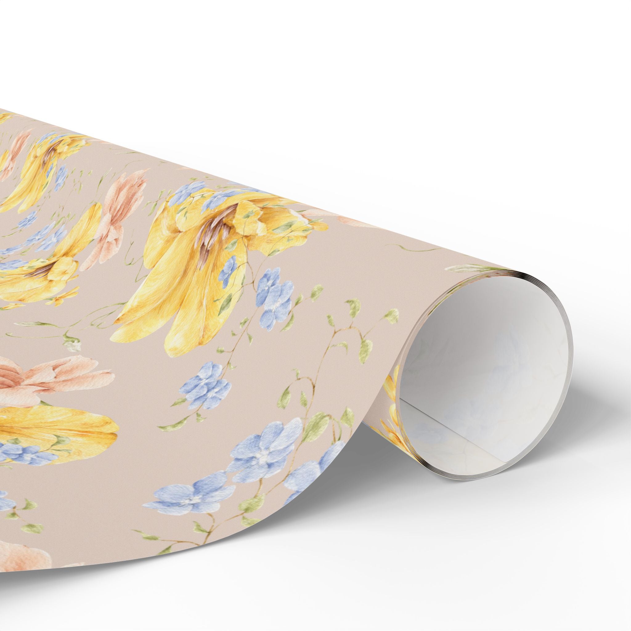 Yellow and Blue Floral Wrapping Paper | Wedding, Birthday & Bridal Shower Gift Wrap