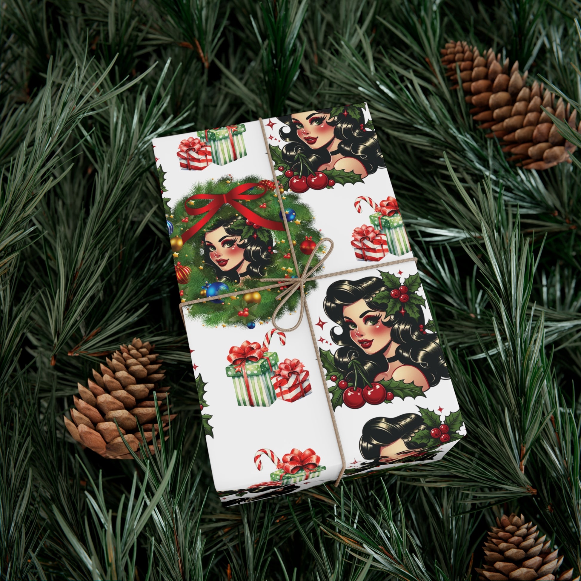 Retro Women Christmas Theme Wrapping Paper Vintage-Inspired Gift Wrap Perfect for Christmas Gifts and Special Occasions, Moms Gift - MRSBYVALLE