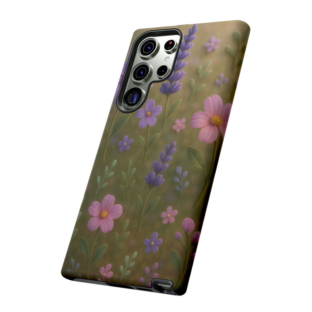 Pastel Flowers 3D Illusion Wildflower Phone Case Cute Pastel Floral Design in Lavender, Pink, Mint Green Aesthetic Protective Case for iPhone and  Android