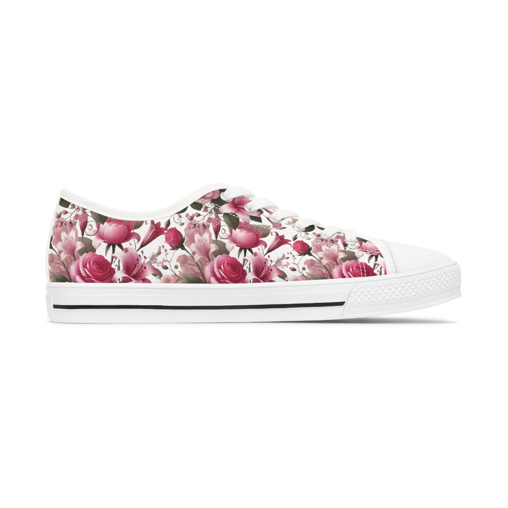 Floral Pink Women's Low Top Sneakers Breathable Polyester Canvas, Lightweight Stylish Floral Pastel Design, Comfortable All-Day Wear, Perfect for Walking and Everyday Activities - MRSBYVALLE