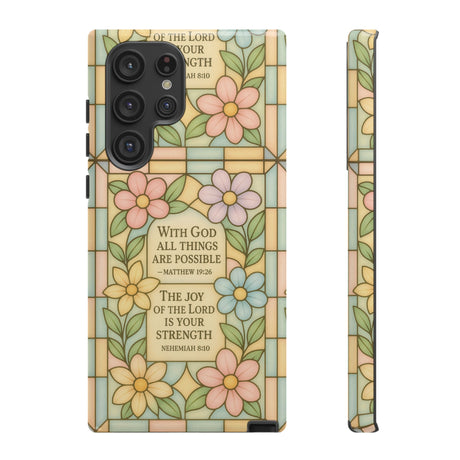 Pastel Stained Glass Bible Verse Phone Case Christian Affirmation Cover, Soft Geometric Design, iPhone Samsung Google, Faith Gift for Her Bible Verse or Affirmation | Protective, Inspirational Gift for Christians