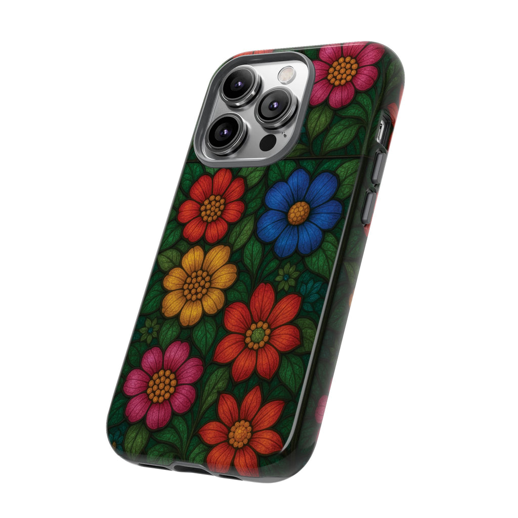 Coque de téléphone effet vitrail floral lumineux Art abstrait coloré, Étui de protection esthétique pour iPhone, Samsung et Google, Idée cadeau unique pour maman