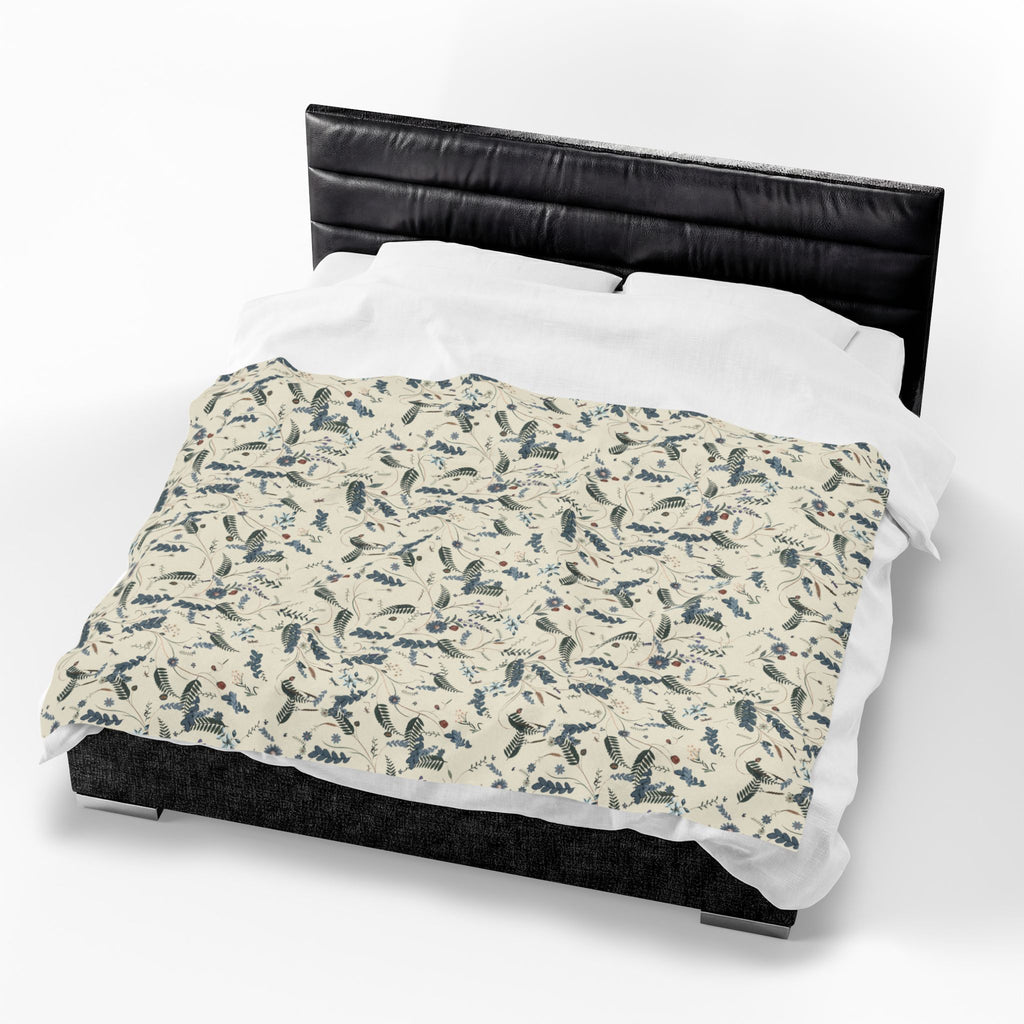 Botanical Floral Velveteen Plush Blanket — Soft Cozy Throw