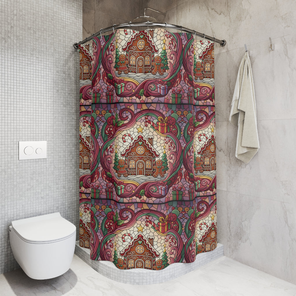 Gingerbread New House Christmas Shower Curtain Stylish Bathroom Decor, Perfect for a Fresh, Elegant Look and Durable for a Fresh, Stylish Look Wedding Gift for Mom Bridal Shower Gift Newlywed