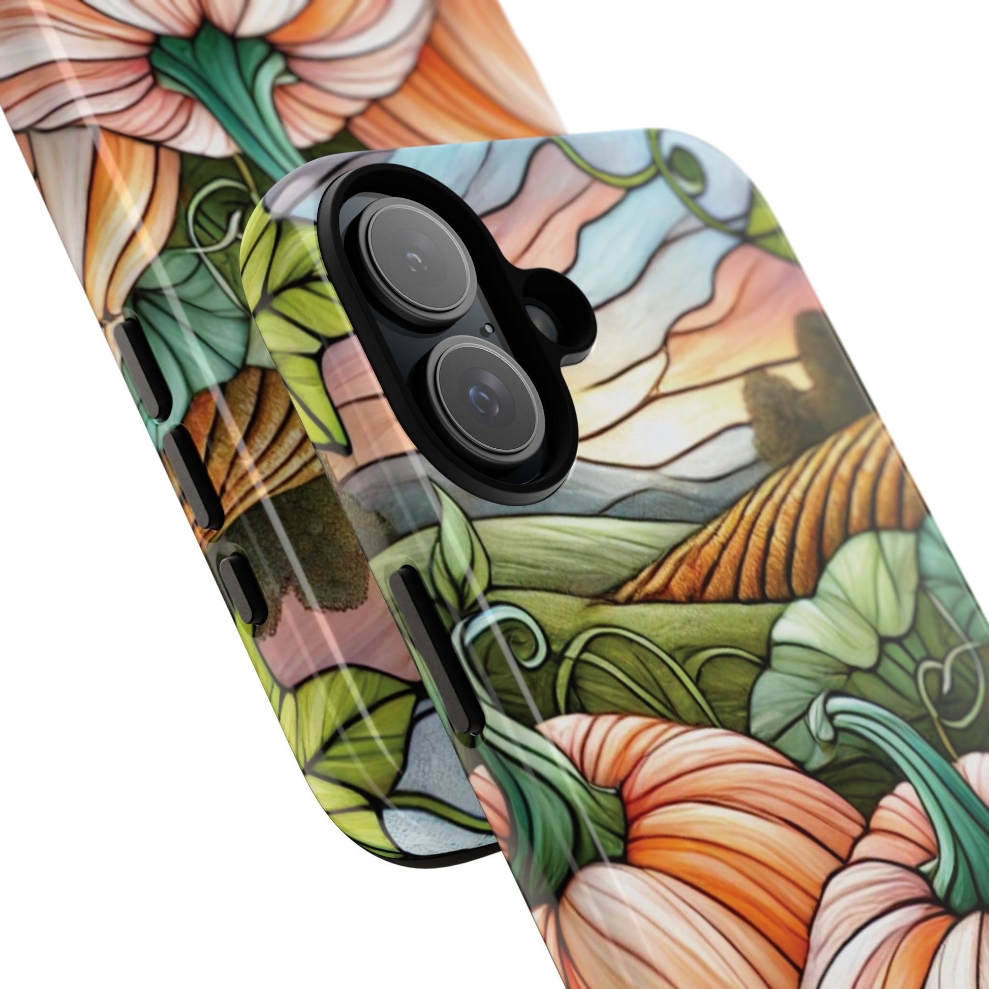 Pumpkins Phone Case Fall Faux Stained-Glass Thanksgiving Cover Pumpkin Lovers Gift for Galaxy S 24 23 22 21 Pixel 5 6 7 8 iPhone 17 , 16 15 14 13 12 Samsung iPhone Samsung Gift for Her