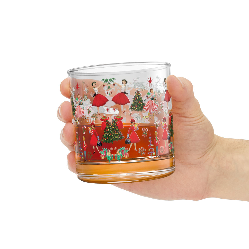 Glass Vintage Christmas Rocks Glass, 10oz  Festive Holiday Drinkware with Classic Design, Perfect for Cocktails and Spirits, Ideal Gift for Christmas Celebrations and Home Décor - MRSBYVALLE