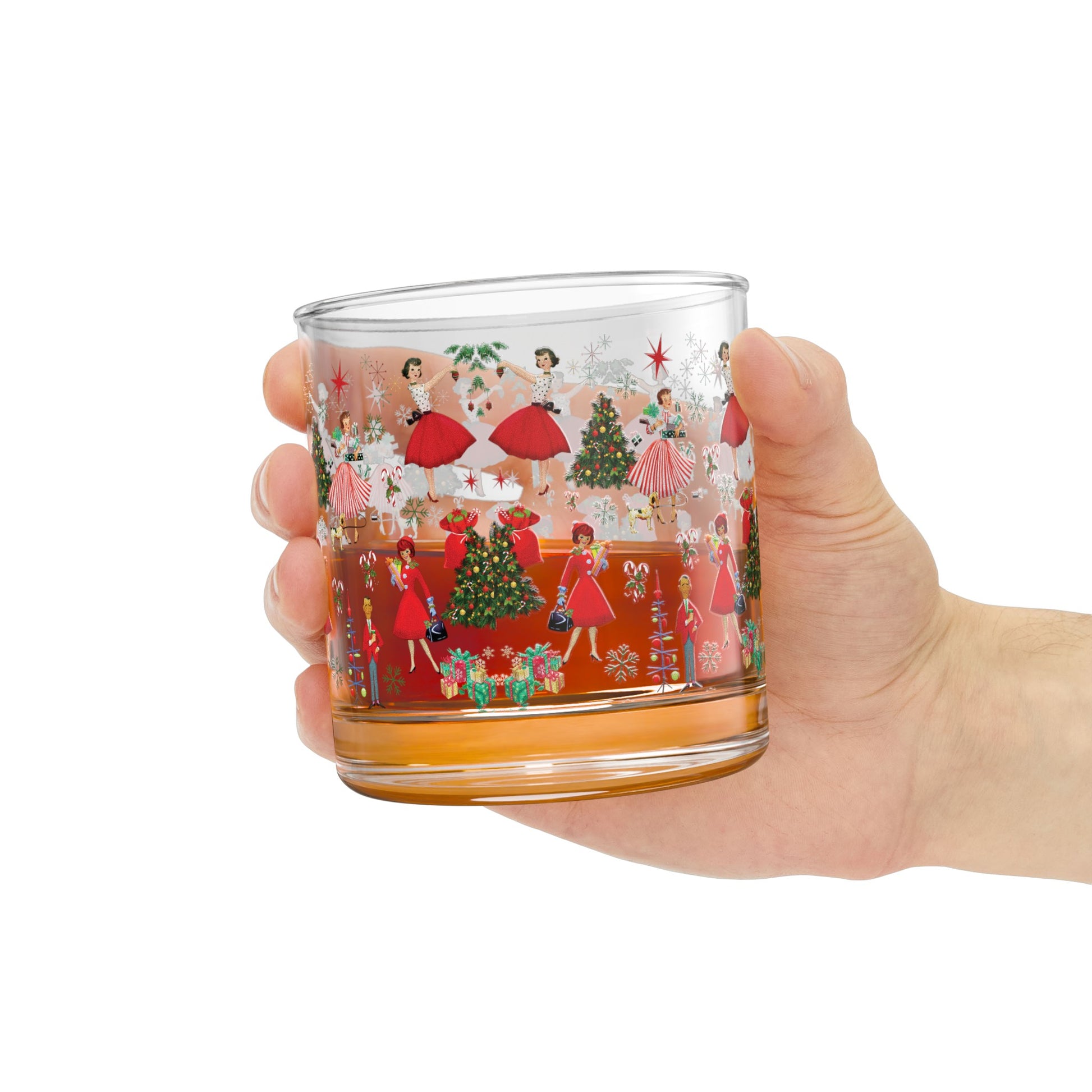 Glass Vintage Christmas Rocks Glass, 10oz  Festive Holiday Drinkware with Classic Design, Perfect for Cocktails and Spirits, Ideal Gift for Christmas Celebrations and Home Décor - MRSBYVALLE