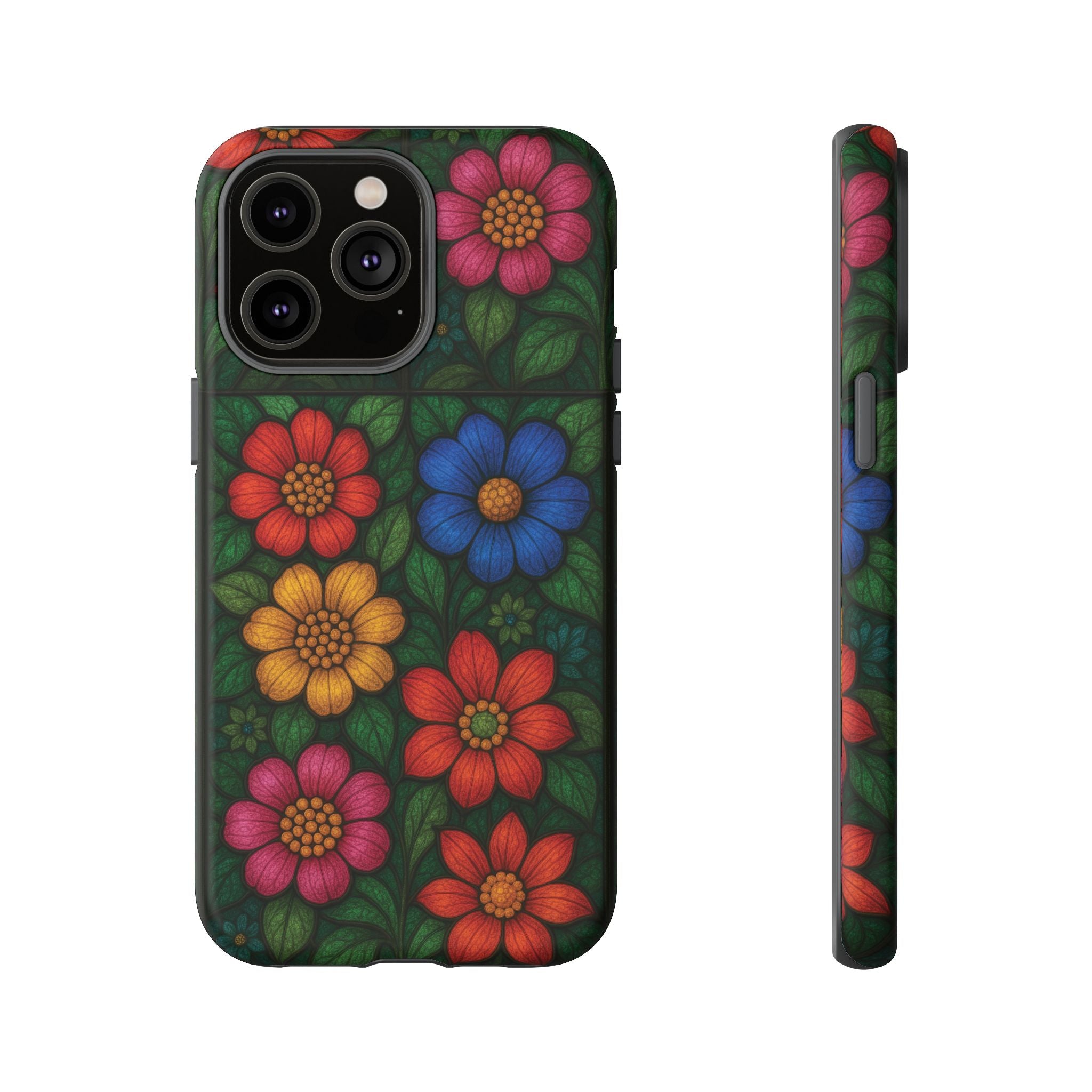 Bright Floral Stained Glass Illusion Phone Case Colorful Abstract Art, Aesthetic Protective Cover for iPhone, Samsung & Google, Unique Gift Idea Mom