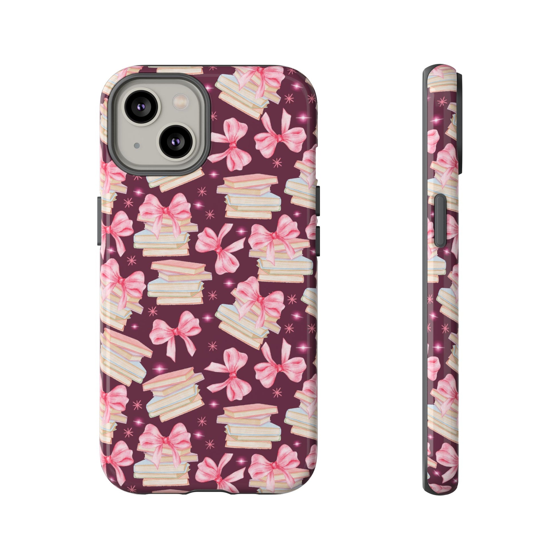 Coquette Pink Bows & Books Phone Case for iPhone 17 and Samsung, Pixel | Stylish Protective Cover Gift for Her Perfect for Floral Lover
