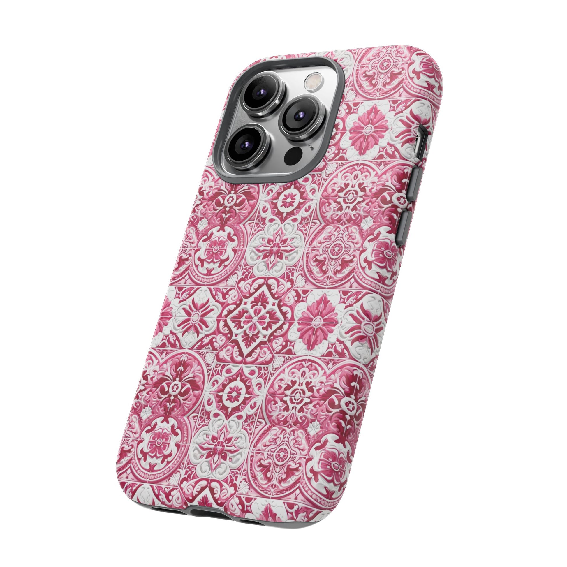 Pink and White Mediterranean Tile Design Phone Case - Stylish, Protective Cover for All Models Gift for Mom Accessory Gift for Her