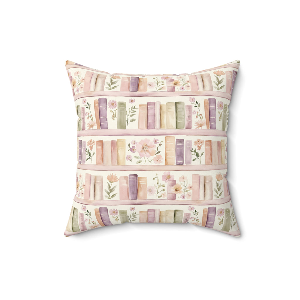 Lavender Romantic Books & Floral Square Pillow — Bedroom Decorative Throw Pillow