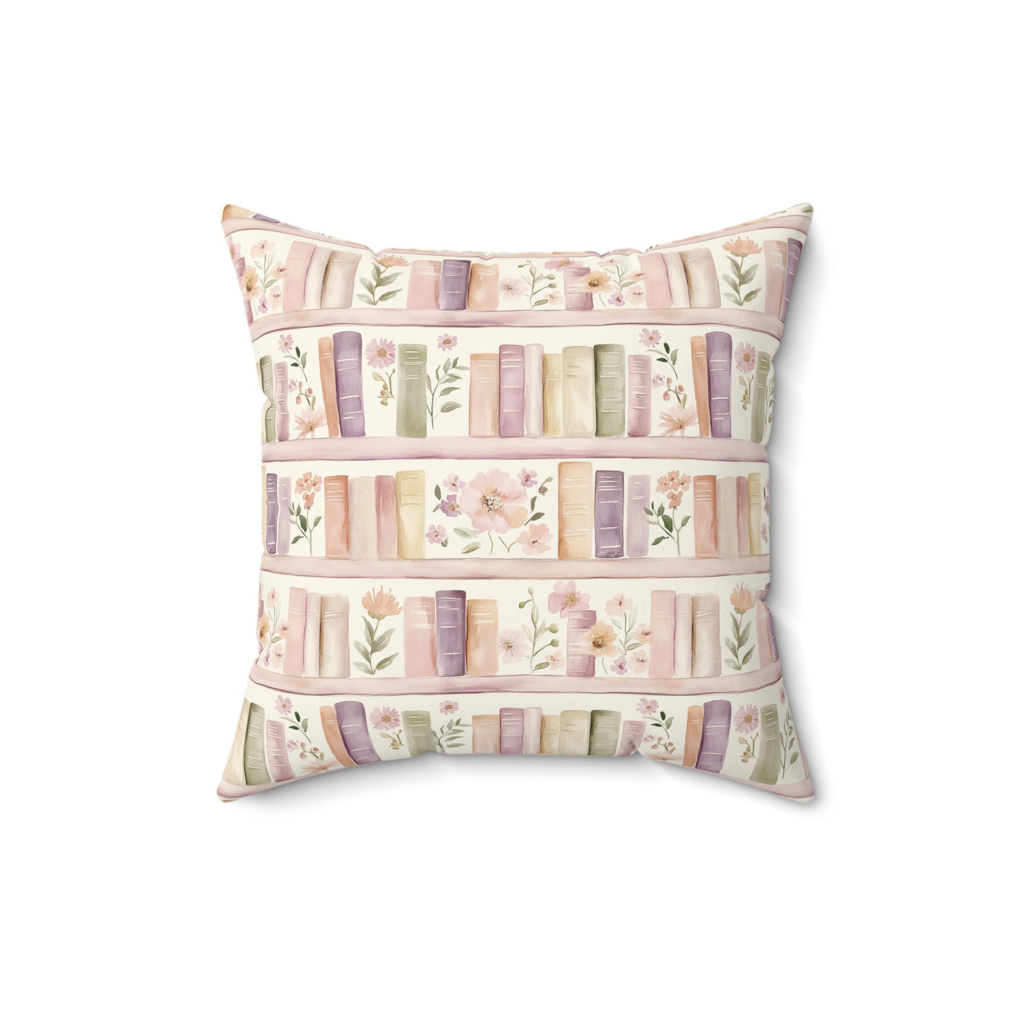 Lavender Romantic Books & Floral Square Pillow — Bedroom Decorative Throw Pillow