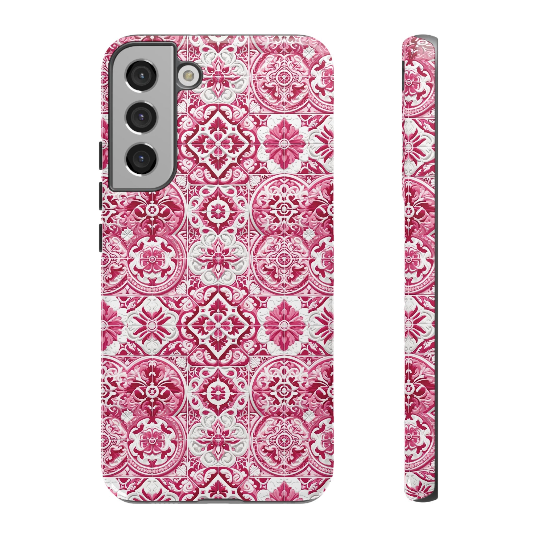 Pink and White Mediterranean Tile Design Phone Case - Stylish, Protective Cover for All Models Gift for Mom Accessory Gift for Her