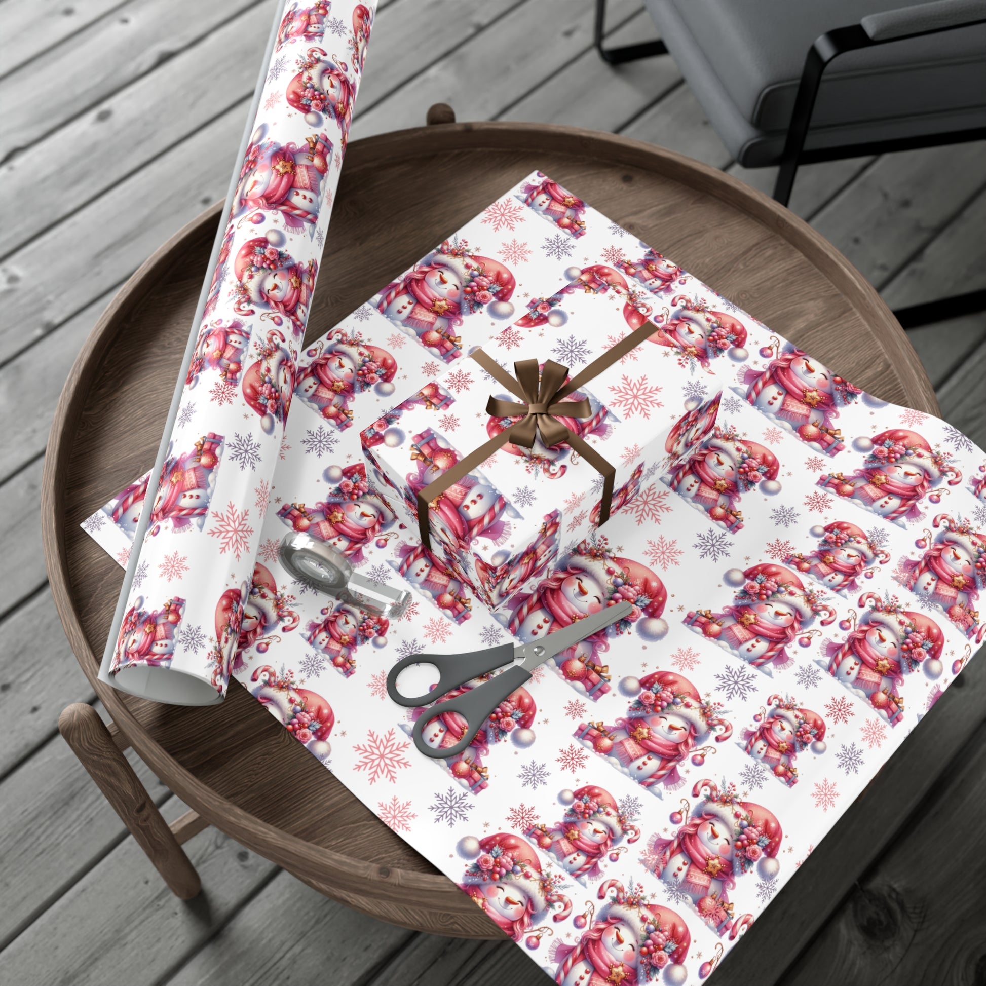 Enchanting Pink Christmas Wrapping Paper Whimsical Winter Wonderland with Pastel Trees, Snowflakes, and Festive Gifts Perfect for a Magical Holiday Season in Matte/Satin, All Occasion - MRSBYVALLE