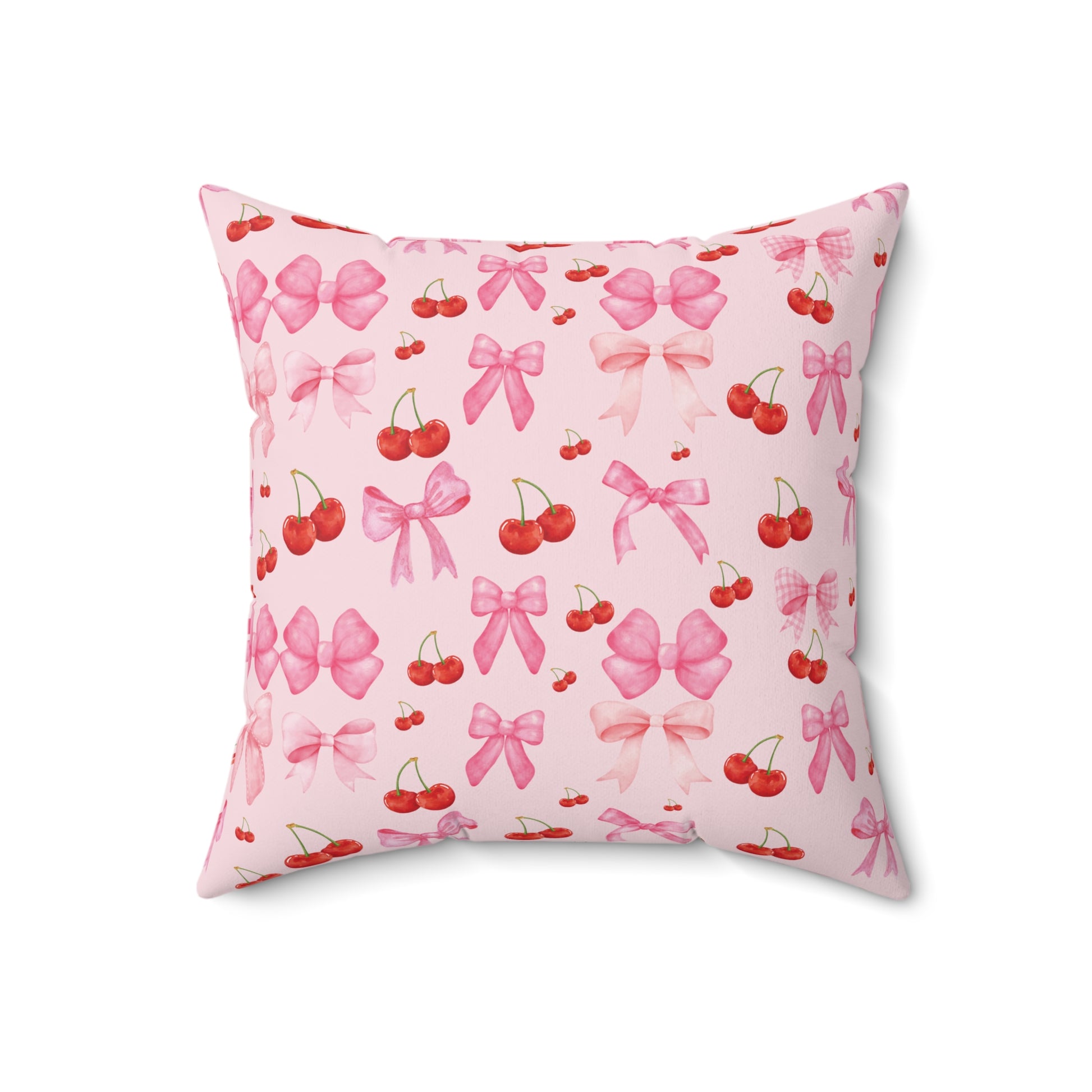Pink Decorative Pillow Coquette Cherry Ribbon Bows Home Accents Mother's Day Gift Luxurious Home Living Room Comfort for Bedroom or Housewarming Gift New House, Bridal Shower Gift.