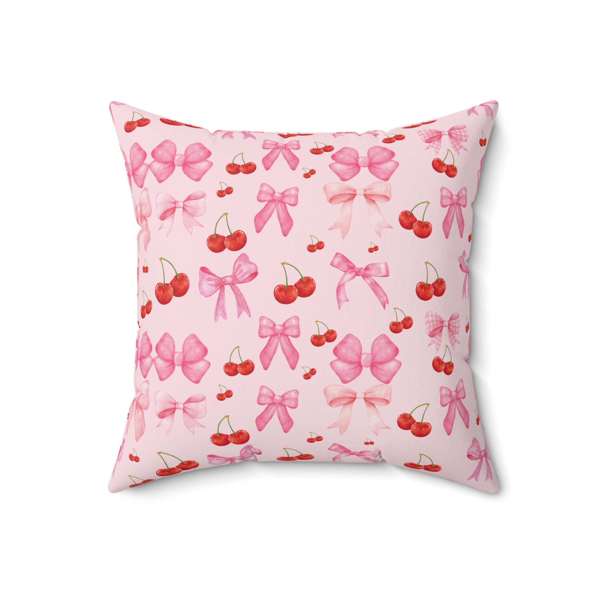 Pink Decorative Pillow Coquette Cherry Ribbon Bows Home Accents Mother's Day Gift Luxurious Home Living Room Comfort for Bedroom or Housewarming Gift New House, Bridal Shower Gift.