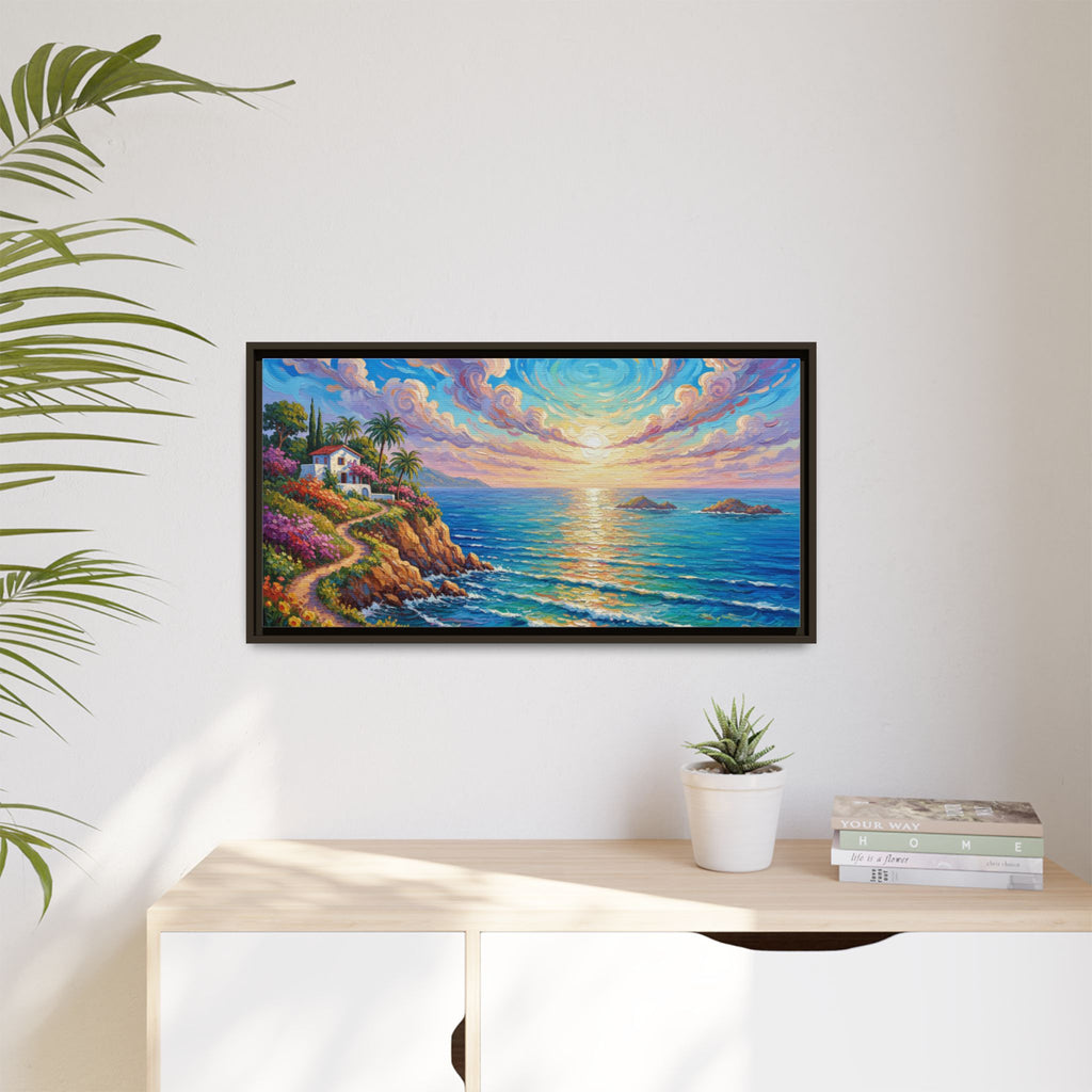 Toile imprimée florale océanique | Décoration murale colorée et lumineuse de paysage marin, œuvre d'art de bureau encadrée et mate