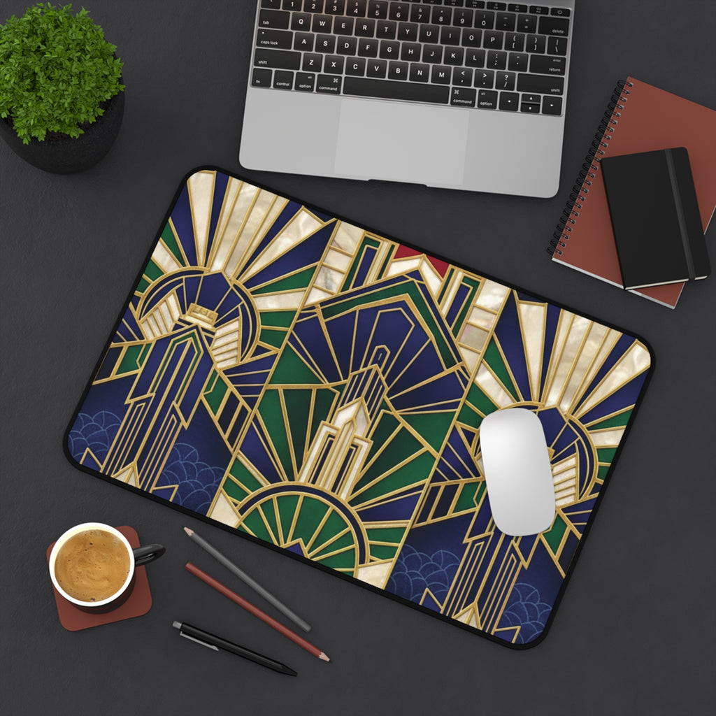 Imperial Art Deco Desk Mat – Gold & Navy Geometric Executive Pad