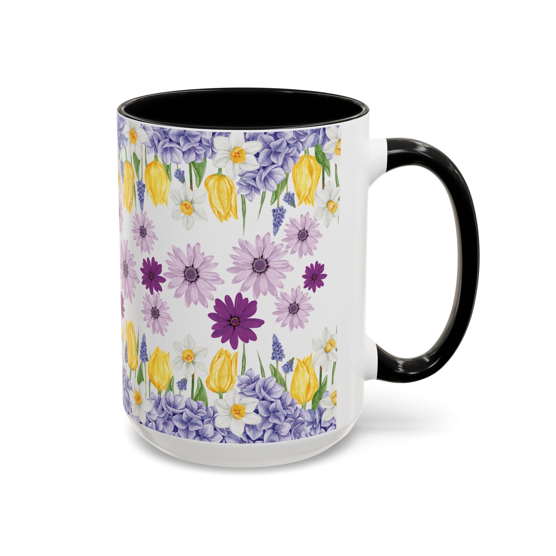 Botanical Floral Mug  Lavender & Yellow Flowers, Ceramic 11oz & 15oz Cup, Ideal Gift for Coffee Lovers, Mother's Day, or Cozy Spring Mornings