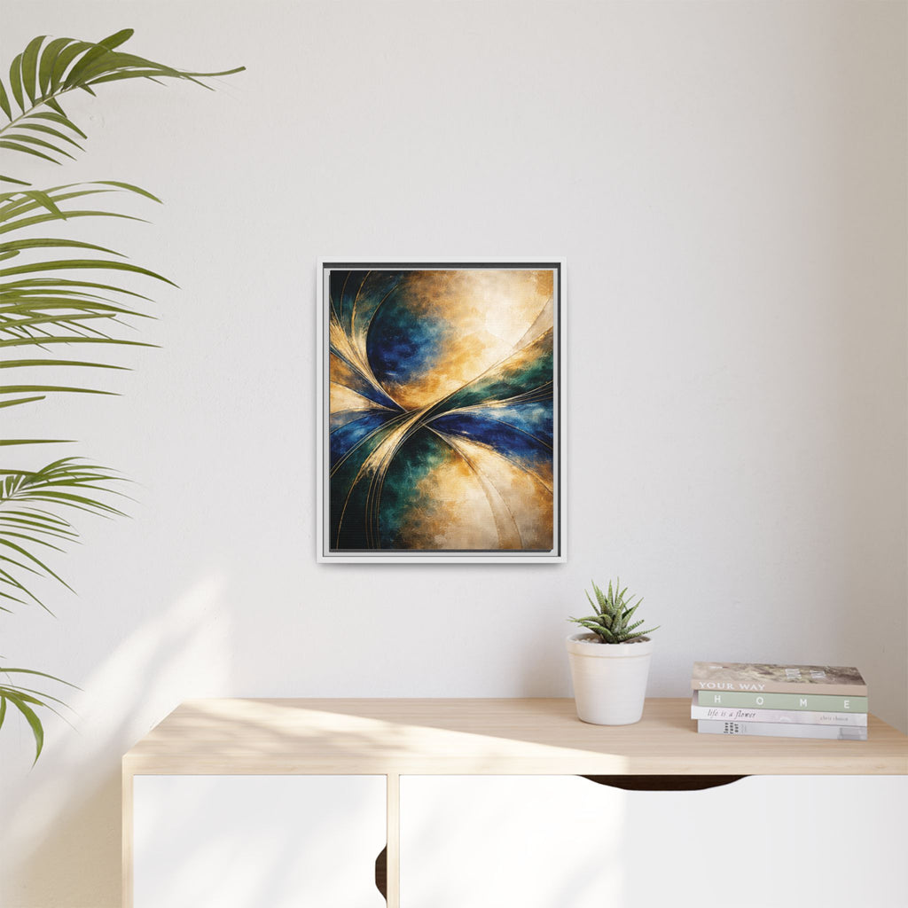 Gilded Convergence  Luxe NeoDeco Blue & Gold Abstract Wall Art Framed