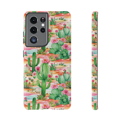 Pink and Mint Green Cactus Phone Case - Tough, Stylish Cover with Cactus Flowers | Durable Protection for iPhone & Android | Fresh Nature-Inspired Design!