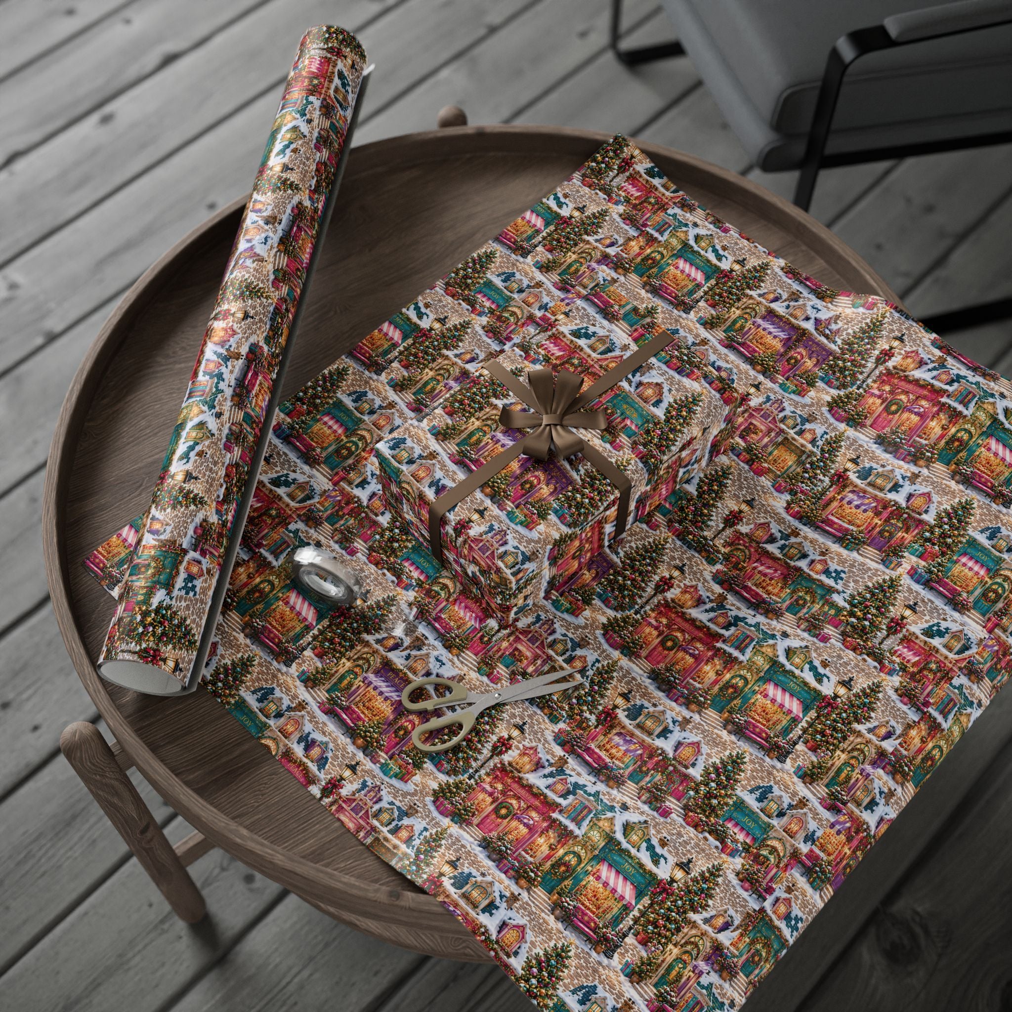 Christmas Village Wrapping Paper Roll  Festive Holiday Gift Wrap