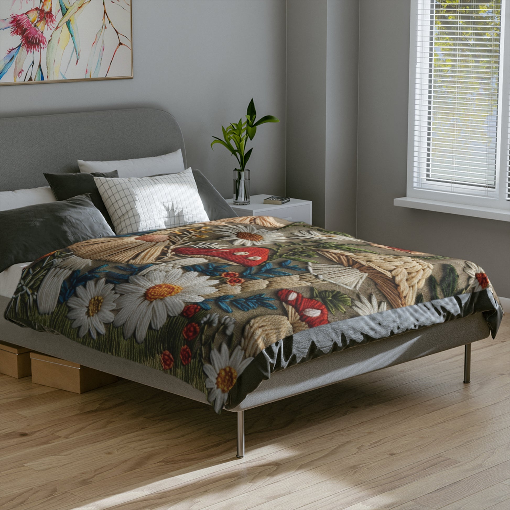 Mushroom Vintage floral Yellow Flower Throw Blanket – Cozy Soft Botanical Design for Bed, Couch, or Reading Nook, Perfect Gift for Nature Lovers & Home Refresh